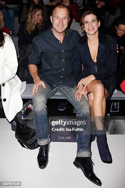 Heino Ferch and Marie Jeanette Ferch attend the Laurel show during the Mercedes-Benz Fashion Week Berlin Autumn/Winter 2016 at Brandenburg Gate on...