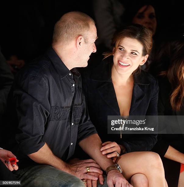 Heino Ferch and Marie Jeanette Ferch attend the Laurel show during the Mercedes-Benz Fashion Week Berlin Autumn/Winter 2016 at Brandenburg Gate on...