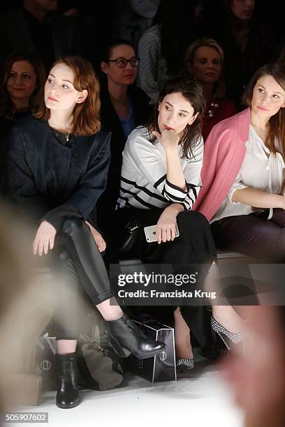 Maria Ehrich, Sibel Kekilli and Mina Tander attend the Laurel show during the Mercedes-Benz Fashion Week Berlin Autumn/Winter 2016 at Brandenburg...