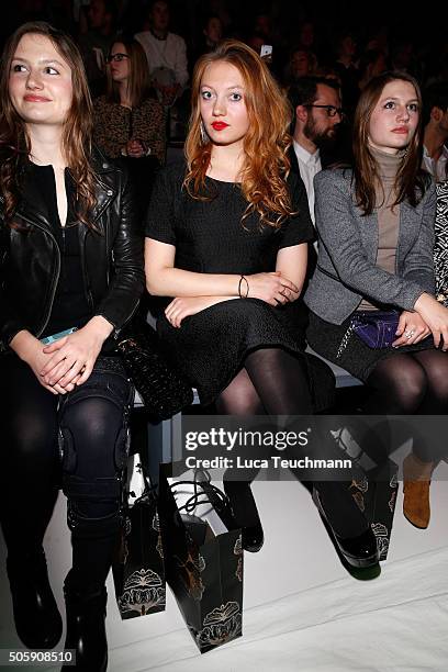 Jacqueline Emerson and the twins Hayley and Taylor Emerson attend the Guido Maria Kretschmer show during the Mercedes-Benz Fashion Week Berlin...