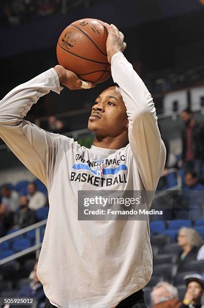 Keith Appling of the Orlando Magic warms up before the game against the Philadelphia 76ers on January 20, 2016 at Amway Center in Orlando, Florida....