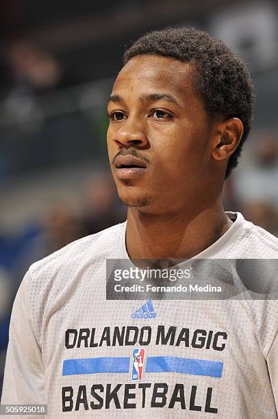 Keith Appling of the Orlando Magic warms up before the game against the Philadelphia 76ers on January 20, 2016 at Amway Center in Orlando, Florida....
