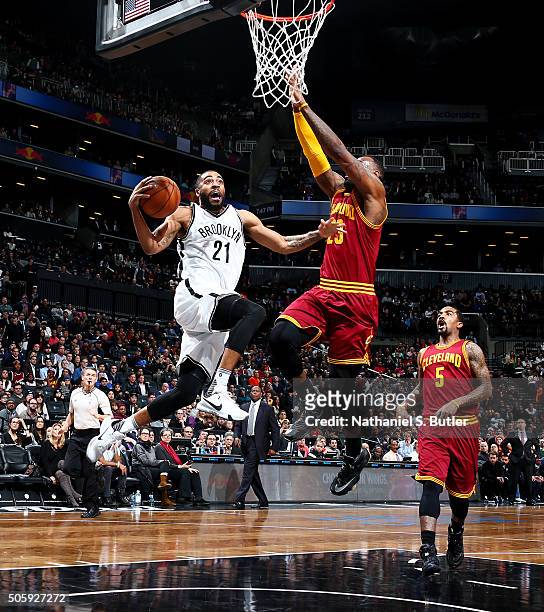 Wayne Ellington of the Brooklyn Nets shoots the ball against the Cleveland Cavaliers on January 20, 2016 at Barclays Center in Brooklyn, New York....