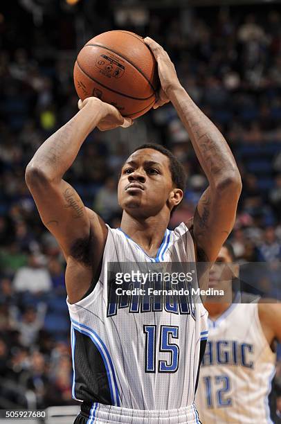 Keith Appling of the Orlando Magic shoots against the Philadelphia 76ers during the game on January 20, 2016 at Amway Center in Orlando, Florida....