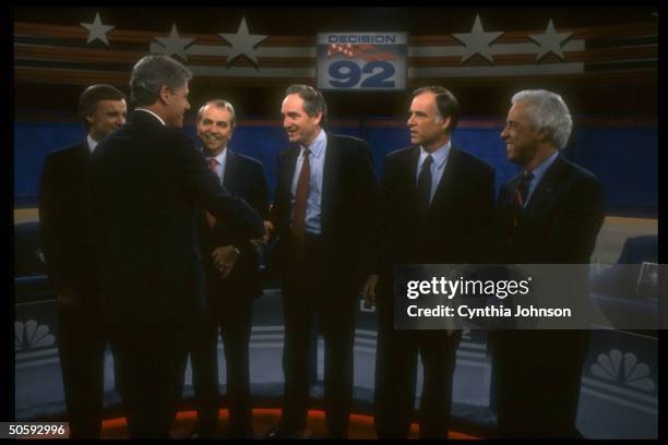 Dem. Cands. Before 1st TV debate: Bob Kerrey, Bill Clinton , Paul Tsongas, Tom Harkin, Jerry Brown & Douglas Wilder.