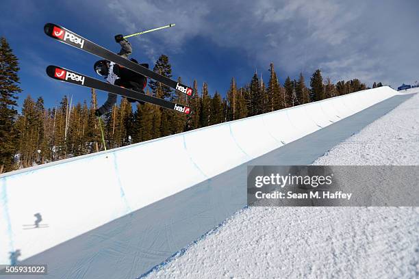 Murray Buchan of the Great Britain takes a practice run in the Halfpipe during the 2016 Visa U.S. Freeskiing Grand Prix at Mammoth Mountain Resort on...