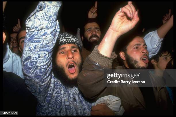 Fervent fundamentalist FIS supporters at Islamic Salvation Front rally, last before mil. Ouster of Chadli govt., cancelling 2nd round of elections.