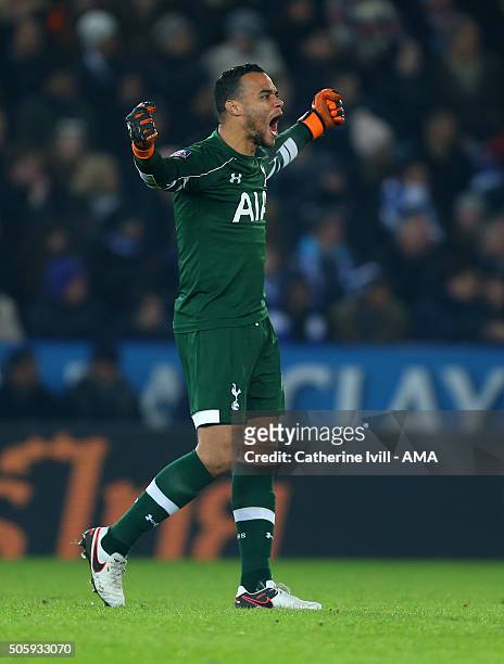 Michel Vorm of Tottenham Hotspur celebrates during the Emirates FA Cup match between Leicester City and Tottenham Hotspur at King Power Stadium on...