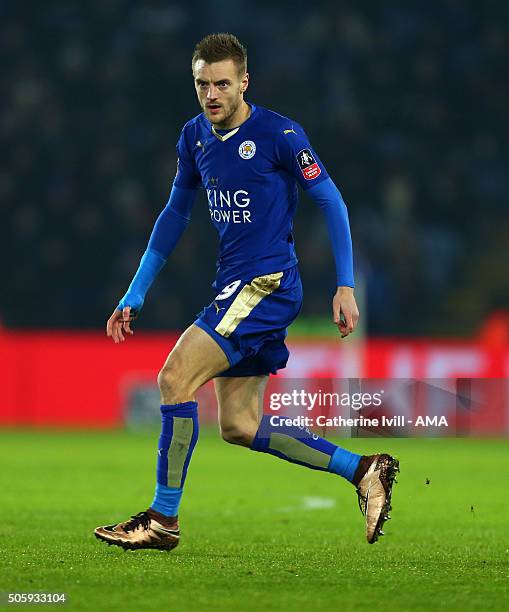 Jamie Vardy of Leicester City during the Emirates FA Cup match between Leicester City and Tottenham Hotspur at King Power Stadium on January 20, 2016...