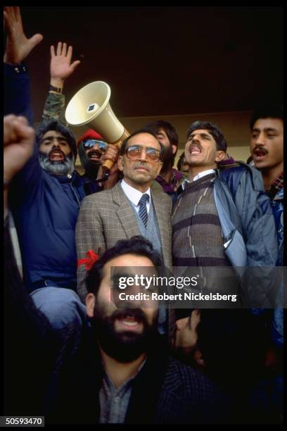 Leader & founder Amanullah Khan with others during the 'JKLF March for Independence,' Muzaffarabad, Azad Kashmir, Pakistan, February 10, 1992. The...