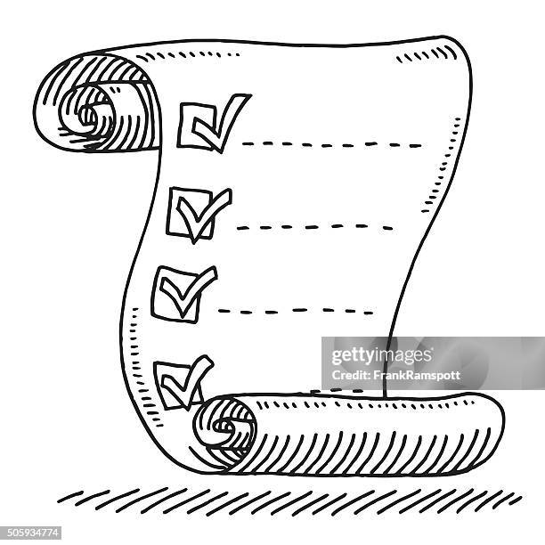 bildbanksillustrationer, clip art samt tecknat material och ikoner med check list paper scroll drawing drawing - önskelista