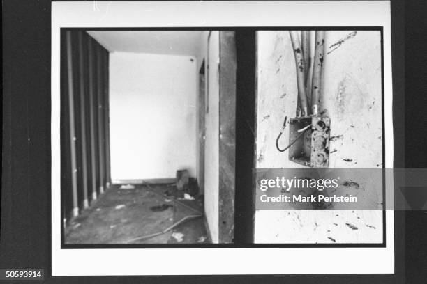 Blood spattered white walls inside the abandoned nightclub known as Cedar Lake Lodge where Michael Clark & Jerry Kersey stabbed & strangled to death...