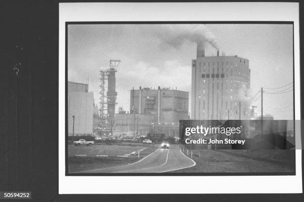 Overall view of Louisiana-Pacific paper mill which was sued by the Surfrider Foundation & ordered to pay $2.9 million in fines & to install a...