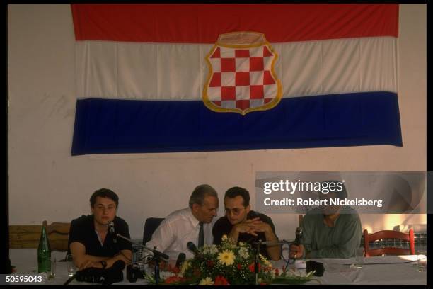 Bosnian Croat ldr. Mate Boban in mtg. W. Bosnian Croat ldrship , in civil war-torn former Yugoslav republic.