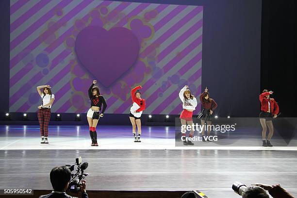 South Korea girls band A Pink attend the opening ceremony of 2016 South Korea Tourism Year at Century Theater on January 20, 2016 in Beijing, China.