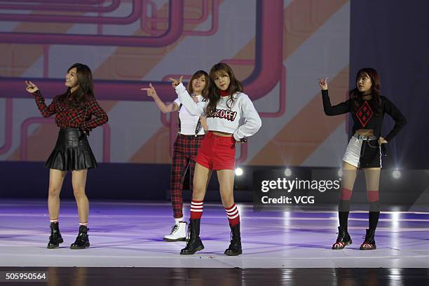 South Korea girls band A Pink attend the opening ceremony of 2016 South Korea Tourism Year at Century Theater on January 20, 2016 in Beijing, China.