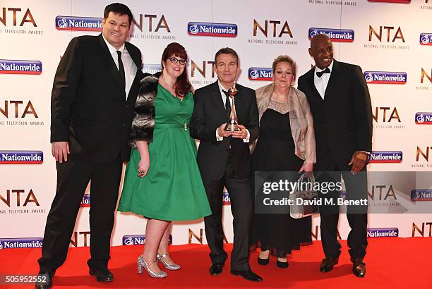 Mark Labbett, Jenny Ryan, Bradley Walsh, Anne Hegerty and Shaun Wallace from "The Chase" attend the 21st National Television Awards at The O2 Arena...