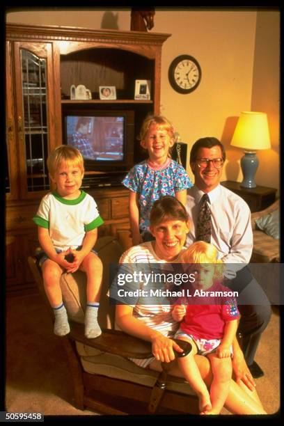 Safety Kleen telemarketer Tom & Joan Claypool w. Kids Kim Andrew & Katie, re Tom's decision to take new job & pay cut w/in co. In order to keep...