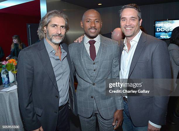 Actors Michael Imperioli, Romany Malco and Head of Drama Series at Amazon Studios Morgan Wandell attend the red carpet premiere screening of Amazon...