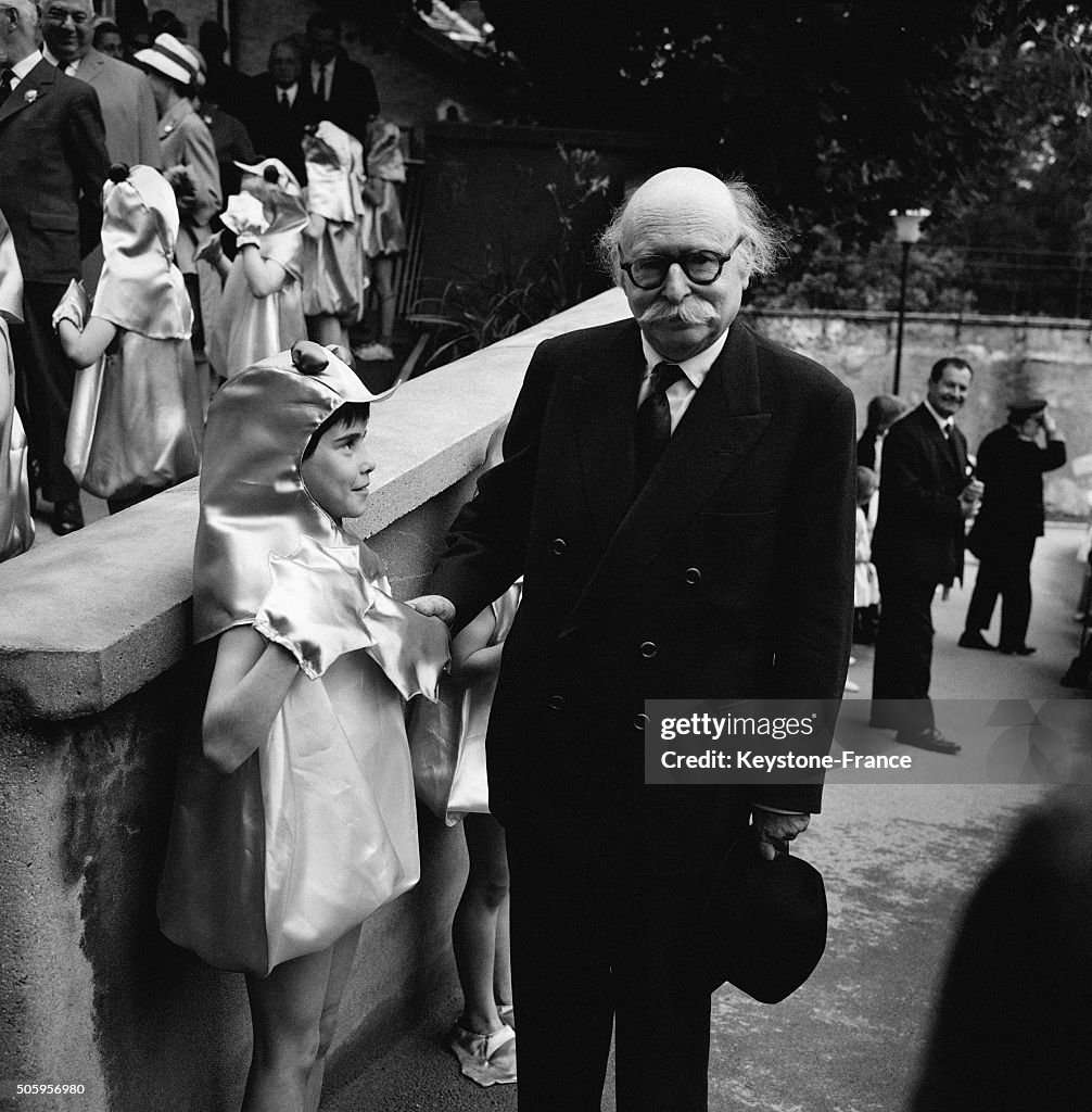 Biologist Jean Rostand, Specialist Of The Amphibians, Inaugurates The School Complex Jean Rostand Welcomed By Pupils Dressed Up As Frogs...