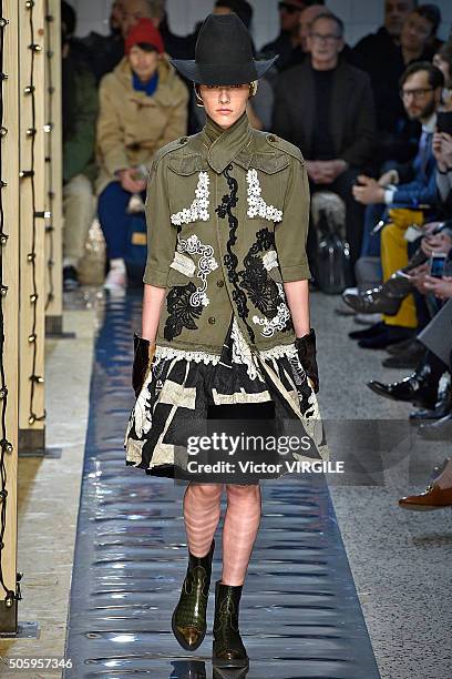 Model walks the runway at the Antonio Marras show during Milan Men's Fashion Week Fall/Winter 2016/17 on January 18, 2016 in Milan, Italy.