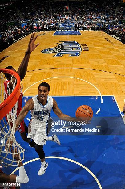 Keith Appling of the Orlando Magic goes for the layup against the Philadelphia 76ers during the game on January 20, 2016 at Amway Center in Orlando,...