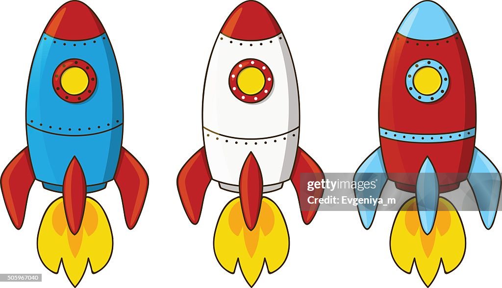 Mini Rockets Cartoon Set Of Cartoon Rockets Isolated On White High-Res Vector Graphic ...