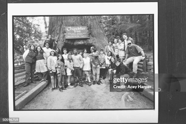 Hofstra Univ. Prof Douglas Brinkley posing w. A group of 23 or more students at the Chandelier Tree drive-thru tree park; the students are part of...