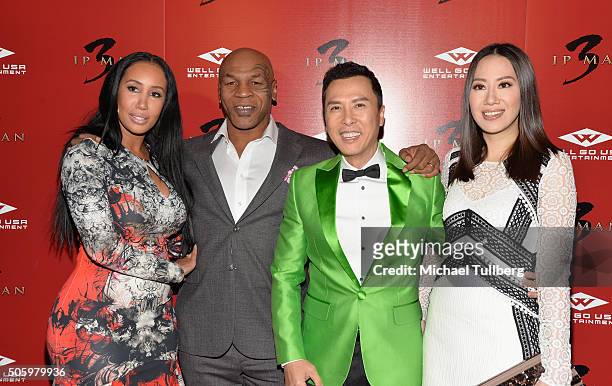 Kiki Tyson, former heavyweight boxing champion Mike Tyson, actor Donnie Yen and Cecilia Wang attend the premiere of Well Go USA's "Ip Man 3" at...