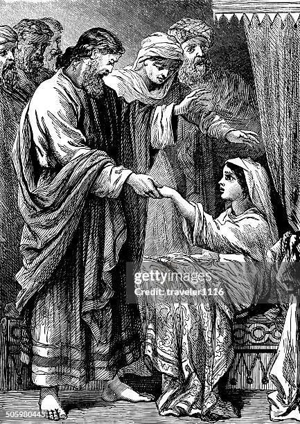 jesus healing a paralyzed woman - paraplegic stock illustrations