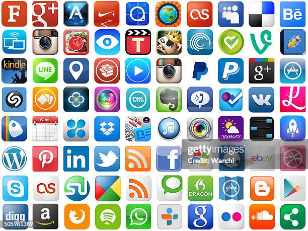 app icônes sur blanc populaires - google social networking service photos et images de collection