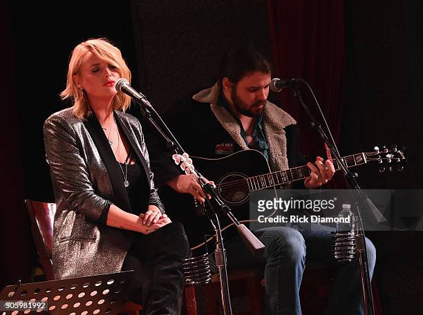 Singer songwriter Miranda Lambert and Brent Cobb perform onstage during Roadside Bars and Pink Guitars: Unplugged at City Winery Nashville on January...