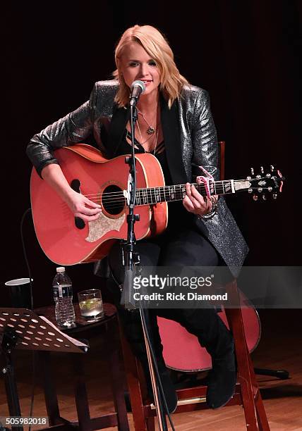 Singer songwriter Miranda Lambert performs onstage during Roadside Bars and Pink Guitars: Unplugged at City Winery Nashville on January 20, 2016 in...