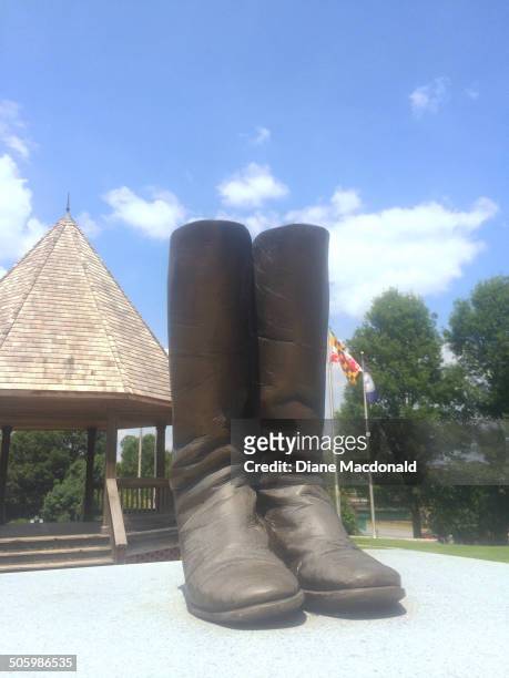 Sculpture of a pair of boots in the City of Marietta's Brown Park on West Atlanta Street is in memory of the of the unknown Confederate soldiers...