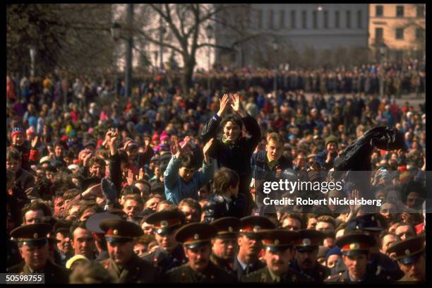 Huge, good natured crowd out prob. During Russian Orthodox Easter celebrations; Moscow.