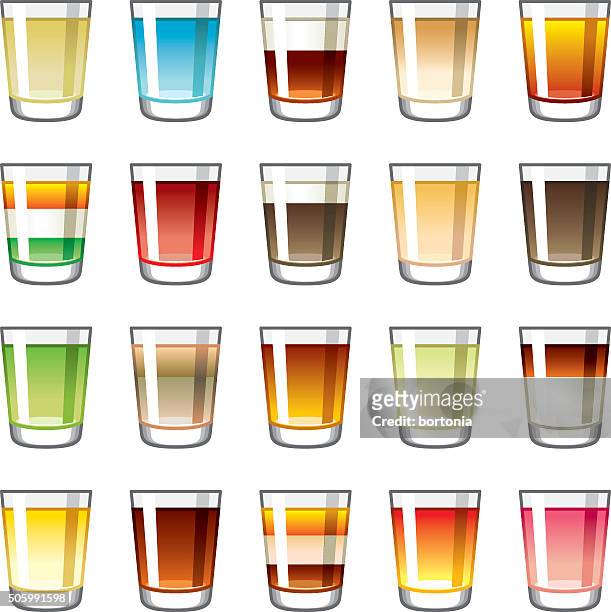 shot glass icons set - whisky stock illustrations
