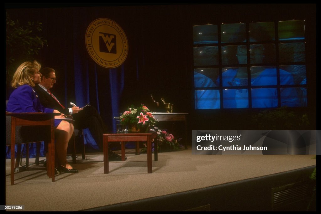 Clinton Rockefeller First Lady Hillary Rodham Clinton sitting onstage with Sen. Jay... News ...