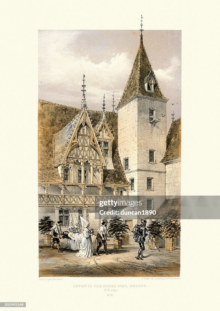 Medieval Architecture - Court of the Hotel Dieu, Beaune