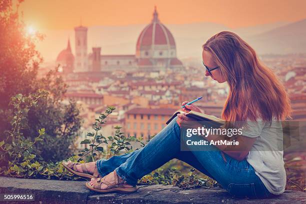 traveller in florence - roman landscapes stockfoto's en -beelden