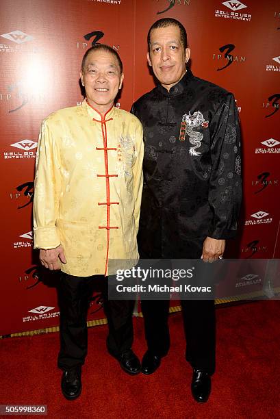 Grandmaster William Cheung and Brian LaRoda attend the Los Angeles Premiere Of Well Go USA Entertainment's "IP MAN 3" at The Grove on January 20,...