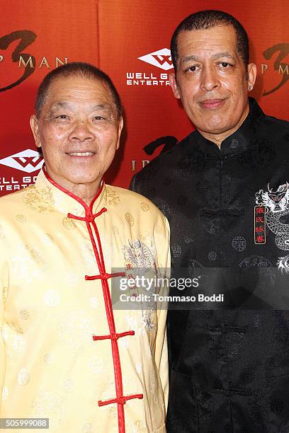 Grandmaster William Cheung and Brian LaRoda attend the premiere of Well Go USA Entertainment's "Ip Man 3" held at Pacific Theatres at The Grove on...