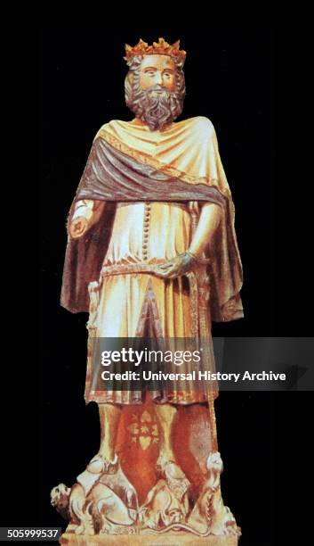 Polychrome alabaster statue representing Ramiro I of Aragon . The first King of Aragon. The kingdom of Aragon was a medieval and early modern kingdom...