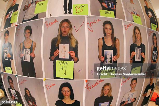 Model board is seen backstage ahead of the Kilian Kerner show during the Mercedes-Benz Fashion Week Berlin Autumn/Winter 2016 at Ellington Hotel on...