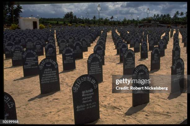 Minority Tamil separatist group Liberation Tigers of Tamil Eelam cemetery, w. Graves of LTTE fighters felled in 11-yr conflict w. Majority Sinhalese.