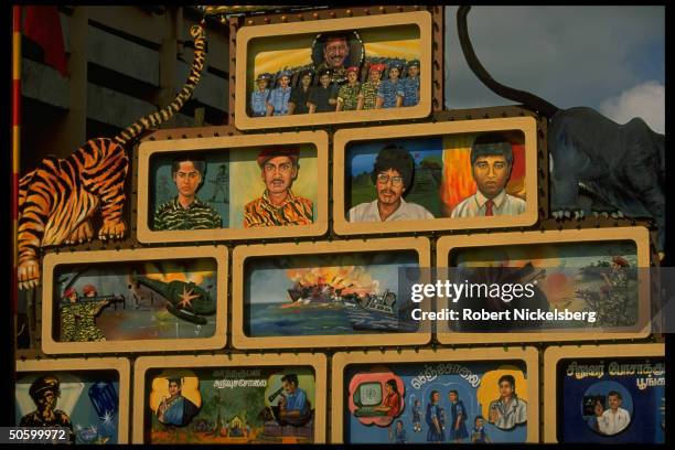 Portraits of Tamil separatist Liberation Tigers of Tamil Eelam fighters felled in battle w. Majority Sinhalese at shrine in wk-long LTTE memorial...