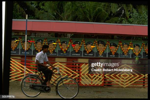 Portraits of Tamil separatist Liberation Tigers of Tamil Eelam fighters felled in battle w. Majority Sinhalese at shrine in wk-long LTTE memorial...