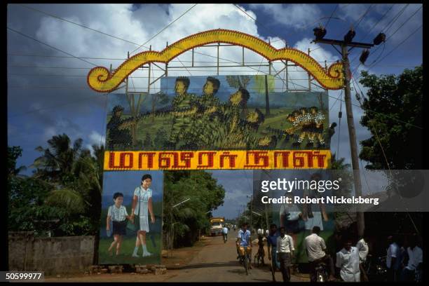 Shrine set up in wk-long ceremonies honoring Tamil separatist Liberation Tigers of Tamil Eelam fighters felled in conflict w. Majority Sinhalese.
