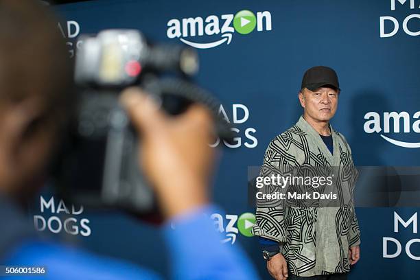 Actor Cary-Hiroyuki Tagawa attends the red carpet premiere screening of Amazon original series 'Mad Dogs' at Pacific Design Center on January 20,...