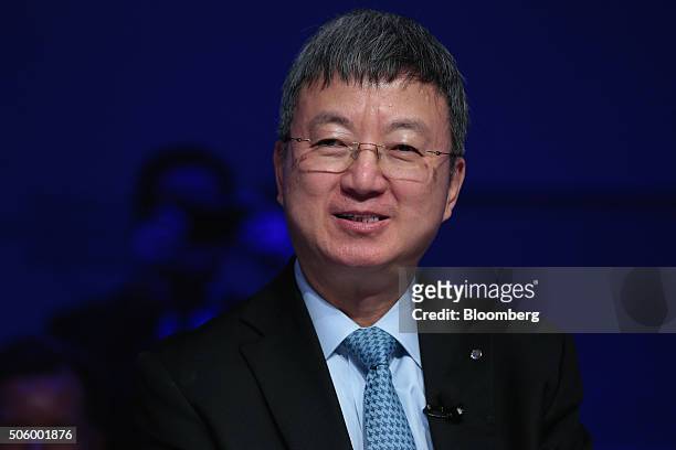 Zhu Min, deputy managing director of the International Monetary Fund , take part in the "Future-Proofing Global Finance" panel session during the...