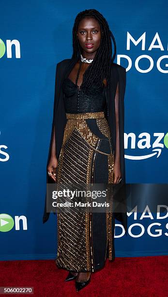 Actress Jodie Turner-Smith attends the red carpet premiere screening of Amazon original series 'Mad Dogs' at Pacific Design Center on January 20,...